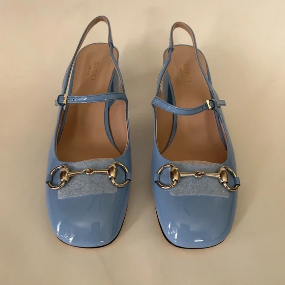 GUCCI Women's Horsebit Mary Jane Pumps Blue Patent Leather Size 8.5 NIB - Picture 3 of 10